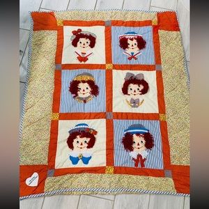 Vintage Applause Raggedy Ann and Andy 3D Doll Faces Quilt 51 X 45